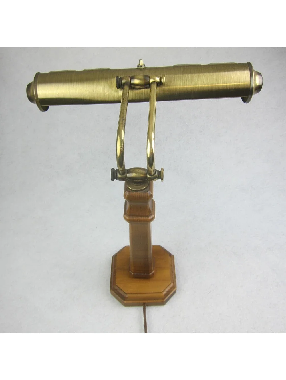 Vintage Bankers Piano Desk Lamp Brass & Wood Adjustable Arm Double Bulb WORKS